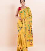Blended silk hand kantha work saree