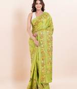 Blended silk hand kantha work saree