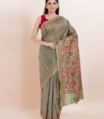 Blended silk hand kantha work saree