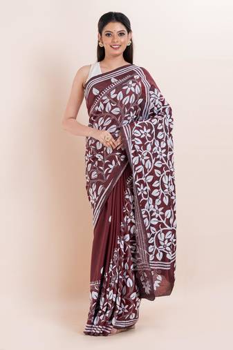 Blended silk hand kantha work saree