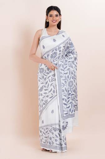 Blended silk hand kantha work saree