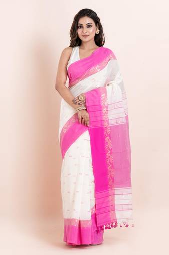 Blended cotton handloom saree with blouse fabric