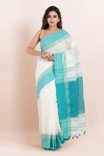 Blended cotton handloom saree with blouse fabric