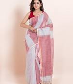Blended cotton stripe handloom saree with blouse fabric