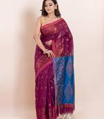Blended cotton floral work  handloom saree with blouse fabric