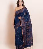 Blended cotton geometric work  handloom saree with blouse fabric