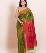 Blended cotton floral work  handloom saree with blouse fabric