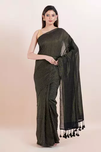 Blended cotton handloom saree with blouse fabric