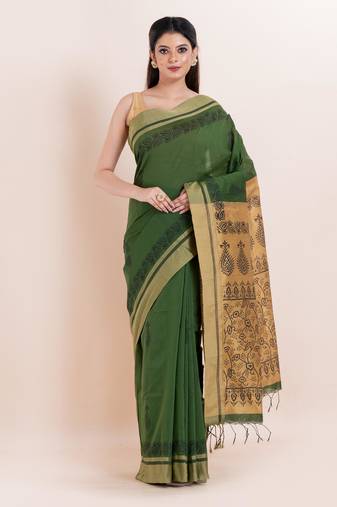 Blended cotton handloom saree with blouse fabric
