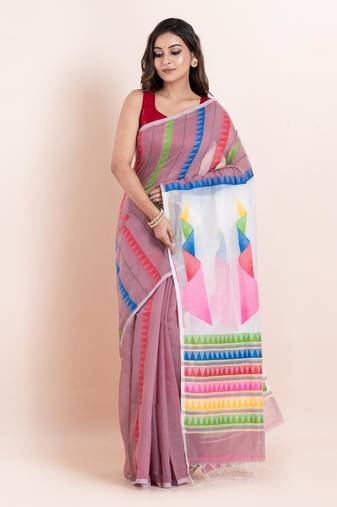 Blended cotton handloom saree with blouse fabric