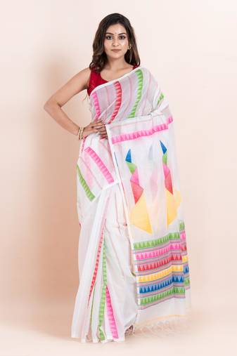 Blended cotton handloom saree with blouse fabric