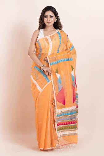 Blended cotton handloom saree with blouse fabric