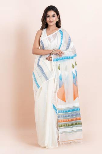 Blended cotton handloom saree with blouse fabric