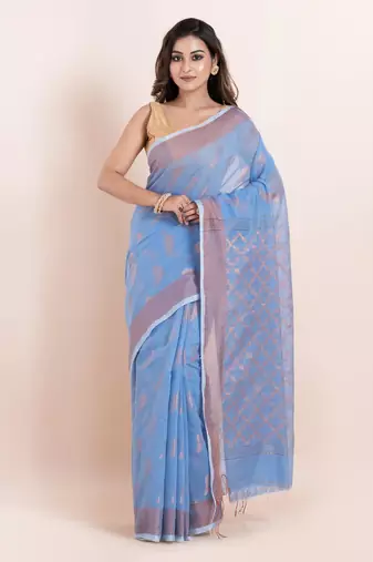 Blended cotton handloom saree with blouse fabric