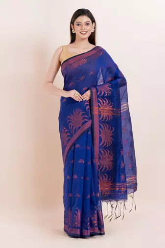 Blended cotton handloom saree with blouse fabric