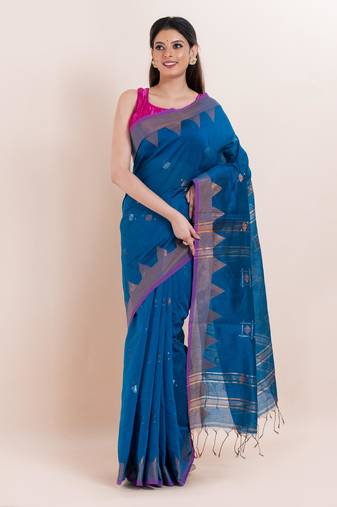 Blended cotton handloom saree with blouse fabric