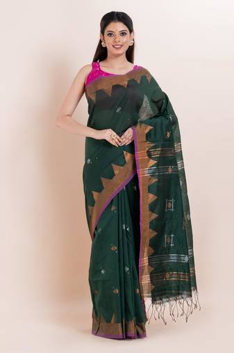 Blended cotton handloom saree with blouse fabric