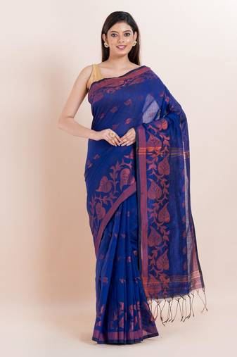 Blended cotton handloom saree with blouse fabric