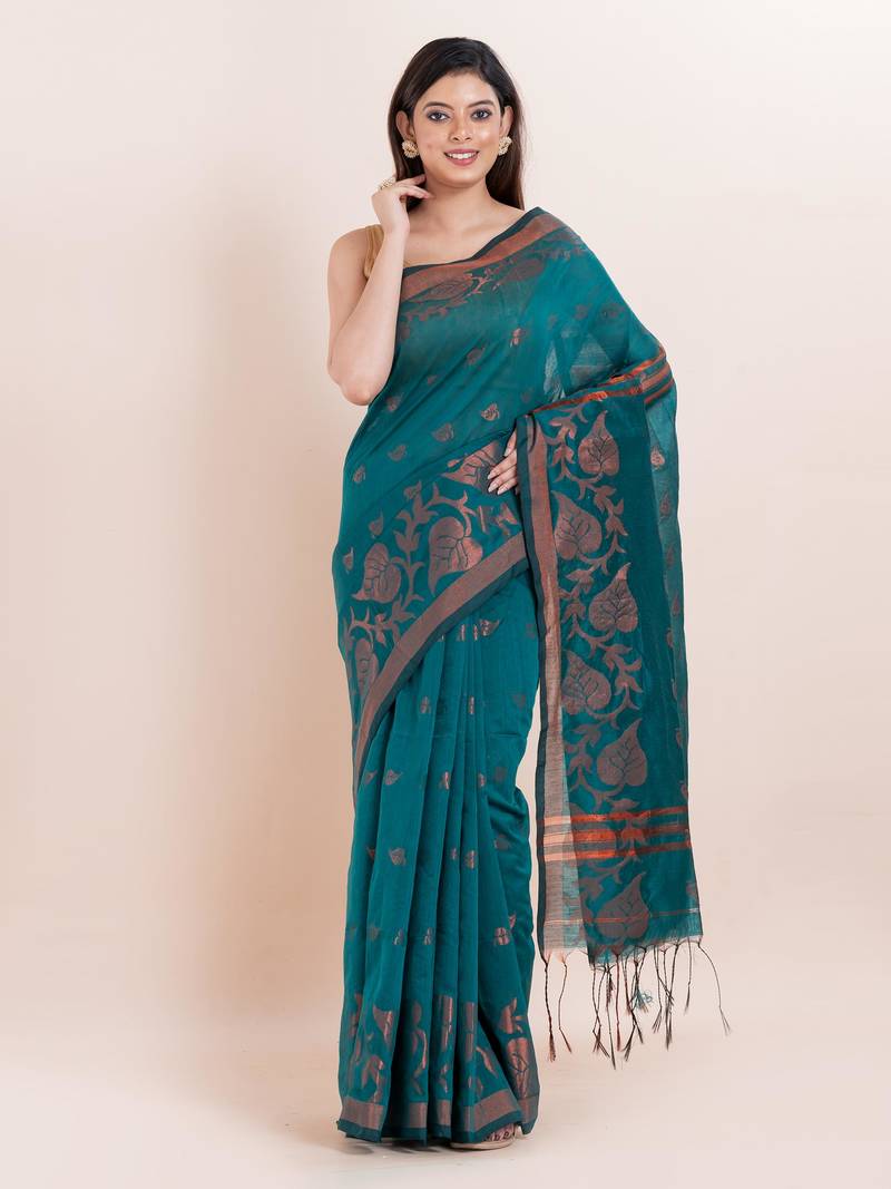 Blended cotton handloom saree with blouse fabric