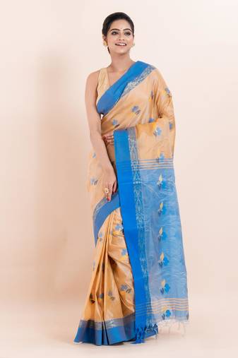 Art silk and cotton buti work handloom matka  saree without blouse fabric