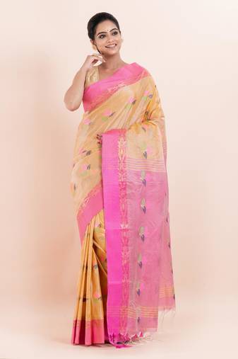 Art silk and cotton buti work handloom matka  saree without blouse fabric