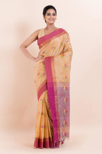 Art silk and cotton buti work handloom matka  saree without blouse fabric