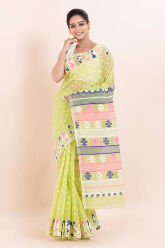 Silk cotton jamdani saree without blouse fabric