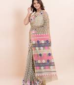 Silk cotton jamdani saree without blouse fabric