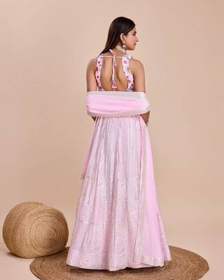 Pink Thread & Sequins Embroidered  georgette lehenga choli with dupatta 2