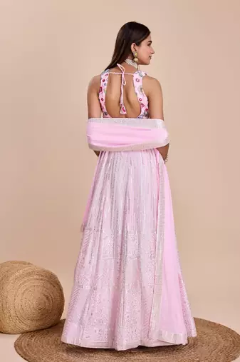 Pink Thread & Sequins Embroidered  georgette lehenga choli with dupatta