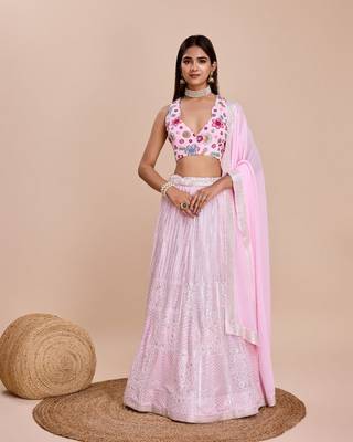 Pink Thread & Sequins Embroidered  georgette lehenga choli with dupatta 1