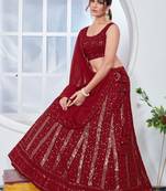 Red Thread & Sequins Embroidered  georgette lehenga choli with dupatta