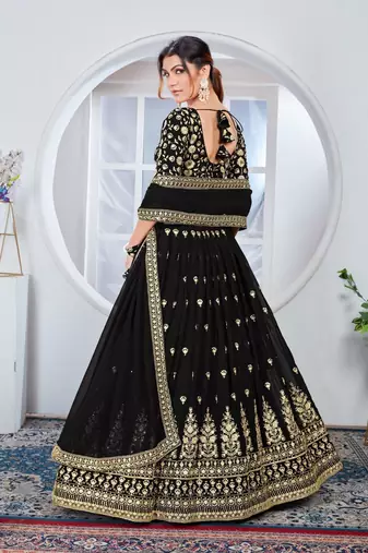 Black Thread & Sequins Embroidered  georgette lehenga choli with dupatta