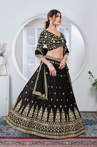Black Thread & Sequins Embroidered  georgette lehenga choli with dupatta