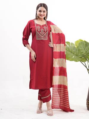 Red sequence embroidery silk salwar kameez suit 1