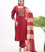 Red sequence embroidery silk salwar kameez suit