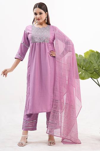 Pink sequence embroidery silk salwar kameez suit