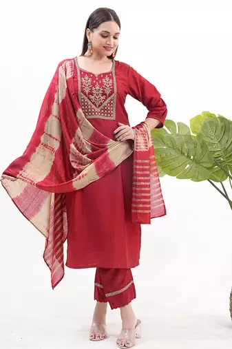 Red sequence embroidery silk salwar kameez suit