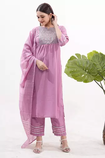 Pink sequence embroidery silk salwar kameez suit
