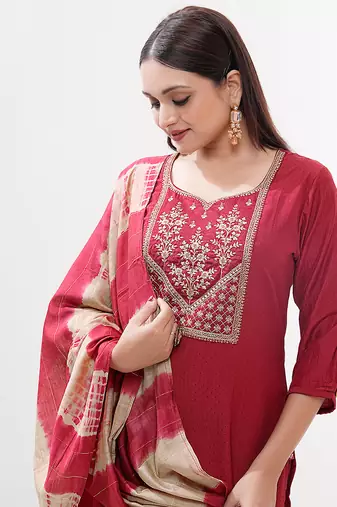 Red sequence embroidery silk salwar kameez suit