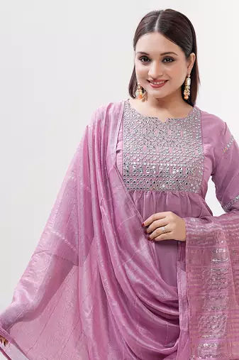 Pink sequence embroidery silk salwar kameez suit