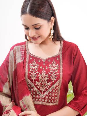 Red sequence embroidery silk salwar kameez suit 5