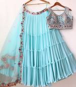 Blue Thread & Sequins Embroidered  georgette lehenga choli with dupatta