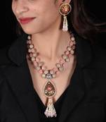 Rose quartz cubic zircon clasic necklace set partywear jewelry