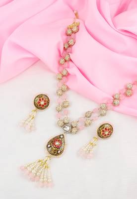 Rose quartz cubic zircon clasic necklace set partywear jewelry 3