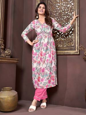 Multicolor handwork rayon readymade salwar kameez alia cut 2