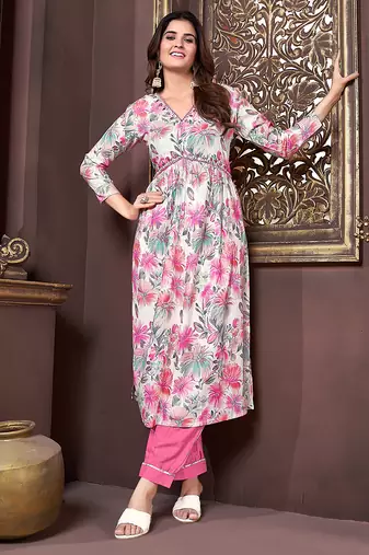Multicolor handwork rayon readymade salwar kameez alia cut