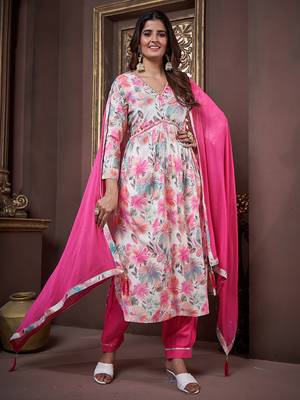 Multicolor handwork rayon readymade salwar kameez alia cut 5