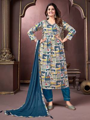 Multicolor handwork rayon readymade salwar kameez alia cut 1