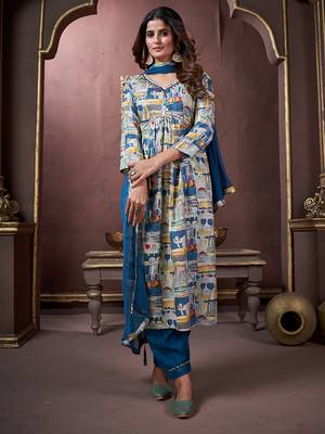 Multicolor handwork rayon readymade salwar kameez alia cut 2